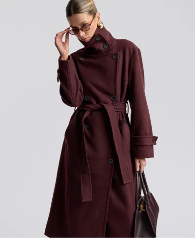 Avec Les Filles Women's Funnel Neck Belted Coat In Raisin