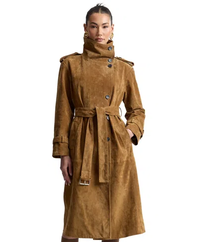 Avec Les Filles Women's Funnel-neck Suede Oversized Trench Coat In Whiskey
