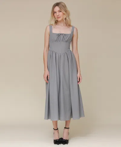 Avec Les Filles Women's Gingham Drop-waist Midi Dress In Dark Navy,white