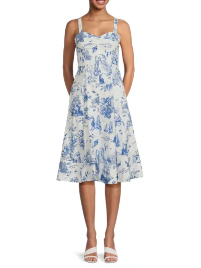 Avec Les Filles Women's Graphic Midi Dress In Blue White