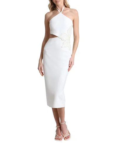 Avec Les Filles Women's Halter-neck Floral Applique Dress In White