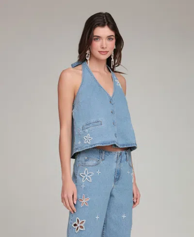 Avec Les Filles Women's Halter V-neck Vest In Blue
