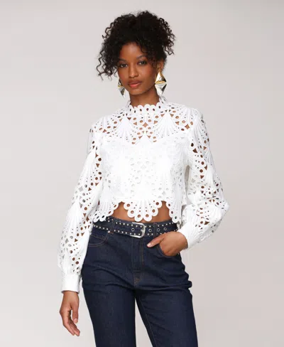 Avec Les Filles Women's High Neck Eyelet Blouse In White