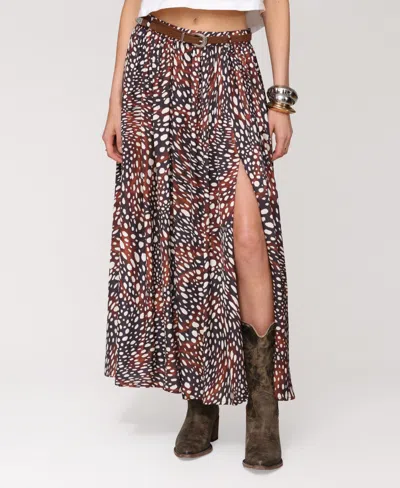 Avec Les Filles Women's High Slit Western Belt Maxi Skirt