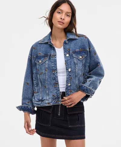 Avec Les Filles Women's Horse Embroidered Denim Trucker Jacket