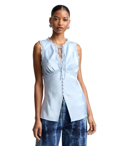 Avec Les Filles Women's Keyhole Cutaway Empire Top In Blue