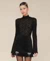 Avec Les Filles Lace Turtleneck Top In Black