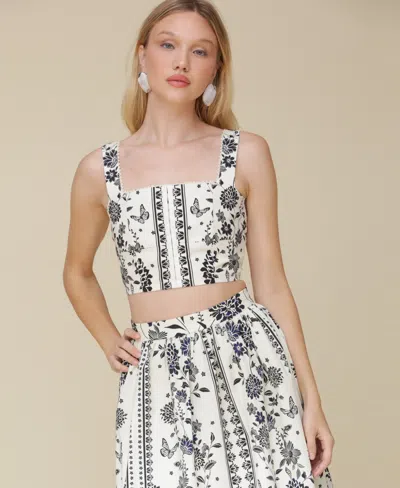 Avec Les Filles Women's Lace-trim Crop Tank In Butterfly Panel Print