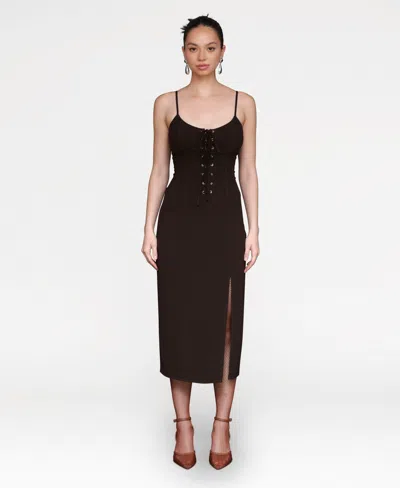 Avec Les Filles Women's Lace Up Corset Midi Dress In Brown