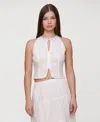 Avec Les Filles Women's Lace-up Cotton Halter Top In White
