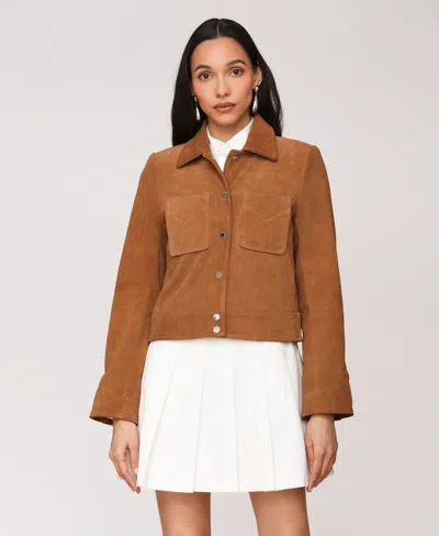 Avec Les Filles Women's Leather Western Snap Front Fitted Jacket In Brown