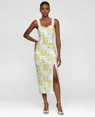 Avec Les Filles Women's Lemon-print Bodycon Midi Dress