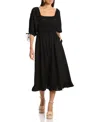 Avec Les Filles Ruched Bodice Linen Blend Midi Dress In Black