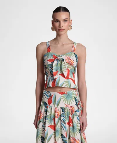 Avec Les Filles Women's Linen-blend Tie Front Top In Multi