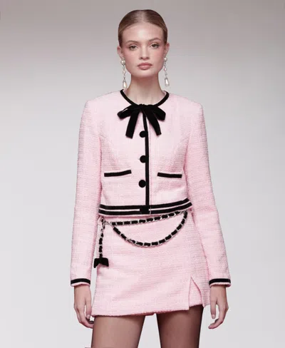 Avec Les Filles Cropped Bow Trim Jacket In Pink
