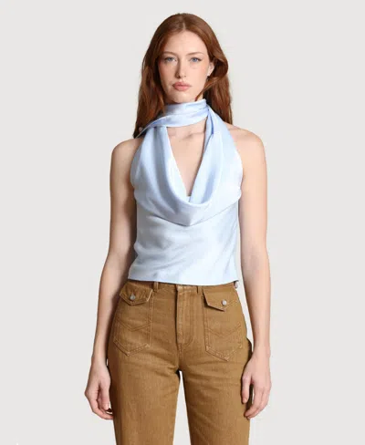Avec Les Filles Satin Halter Top In Blue