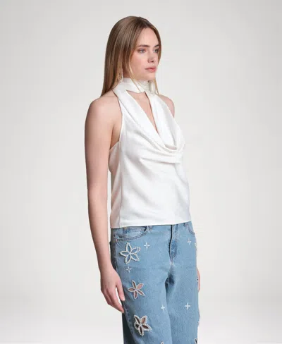 Avec Les Filles Women's Long Tie Halter Top In Blue