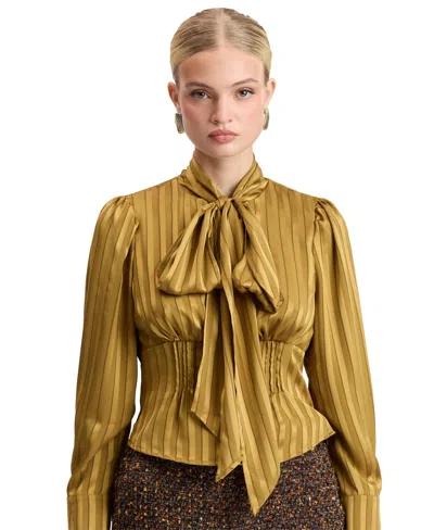 Avec Les Filles Women's Long-puff Sleeve Scarf-tie Neck Blouse In Burnt Sienna