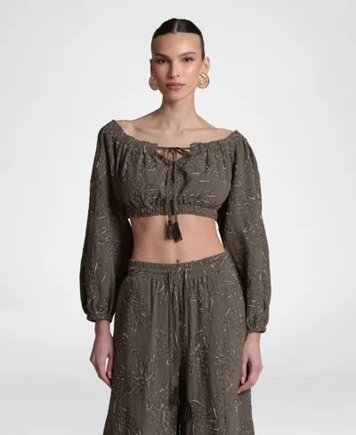 Avec Les Filles Women's Long-sleeve Crop Top In Brown