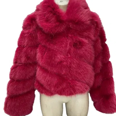 Avec Les Filles Women's Luxe Paneled Faux Fur Coat In Raspberry In Red