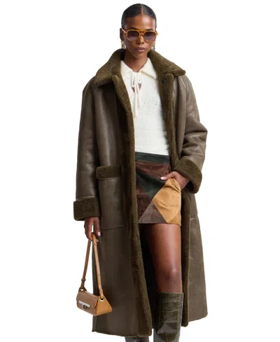 Avec Les Filles Women's Maxi Reversible Faux Fur Coat In Dark Olive