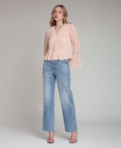 Avec Les Filles Women's Mid-rise Stone Embellished Jeans In Blue