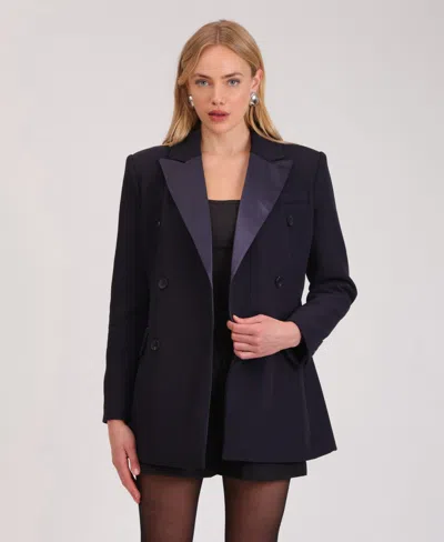 Avec Les Filles Women's Notch Collar Hourglass Blazer In Blue
