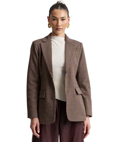 Avec Les Filles Women's Notch Lapel Collar Belted Blazer In Brown Multi