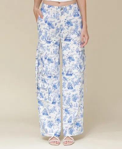 Avec Les Filles Women's Oceanic-print Wide-leg Cargo Pants In Mermaid Toile Blue