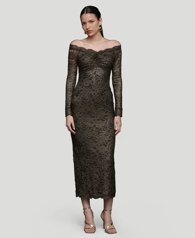 Avec Les Filles Women's Off-the-shoulder Stretch Midi Dress In Brown