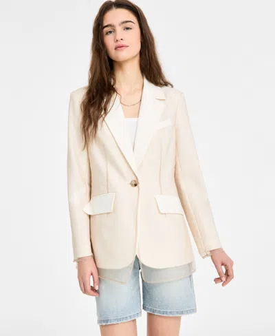 Avec Les Filles Organza Blazer Jacket In Off White