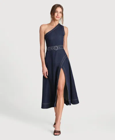 Avec Les Filles Women's One Shoulder Midi Dress In Blue