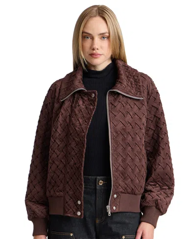 Avec Les Filles Women's Oversized Basketweave Faux Suede Bomber Coat In Mahogony