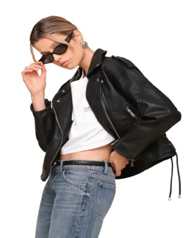 Avec Les Filles Women's Oversized Leather Moto Jacket In Black