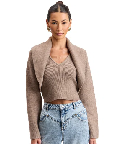 Avec Les Filles Women's Oversized Shawl-collar Cropped Shrug In Gray