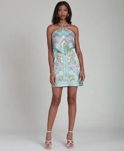 Avec Les Filles Women's Paisley Halter Neck Mini Dress In Blue