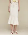 Avec Les Filles Paneled Flare Denim Midi Skirt In White