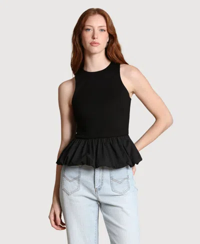 Avec Les Filles Women's Peplum Crewneck Tank Top In Black