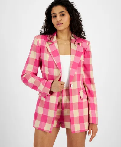 Avec Les Filles Women's Plaid Single-button Blazer In Pink,natural Plaid