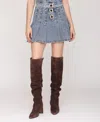 Avec Les Filles Pleated Denim Miniskirt In Blue