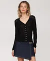 Avec Les Filles Women's Pointelle Knit V-neck Cardigan In Black