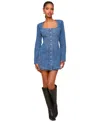 Avec Les Filles Western Embroidered Long Sleeve Denim Minidress In Provence W