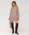 Avec Les Filles Long-sleeve Ruffle Swing Mini Dress In Brown