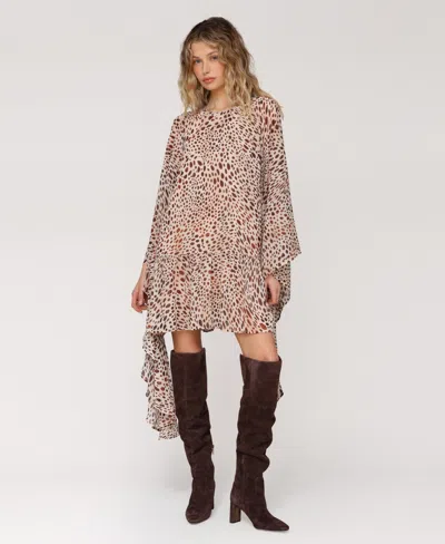 Avec Les Filles Women's Printed Chiffon Short Shift Dress In Brown