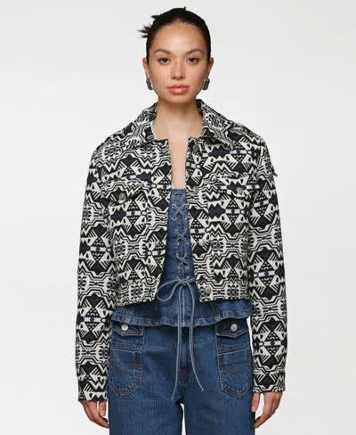 AVEC LES FILLES WOMEN'S PRINTED CROPPED TRUCKER JACKET