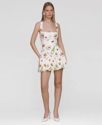 Avec Les Filles Women's Printed Drop-waist Flounce Romper Dress