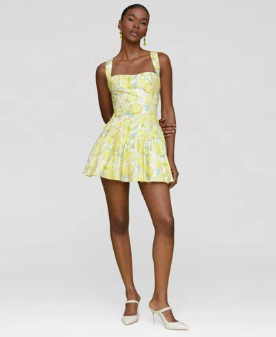 Avec Les Filles Women's Printed Drop-waist Flounce Romper Dress In Yellow