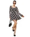 Avec Les Filles Dot Long Sleeve Chiffon Minidress In Black And White Dot