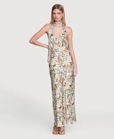 Avec Les Filles Women's Printed Halter Scarf-tie Maxi Dress In Multi