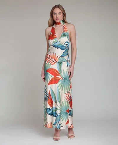 Avec Les Filles Women's Printed Halter Scarf-tie Maxi Dress In Multi